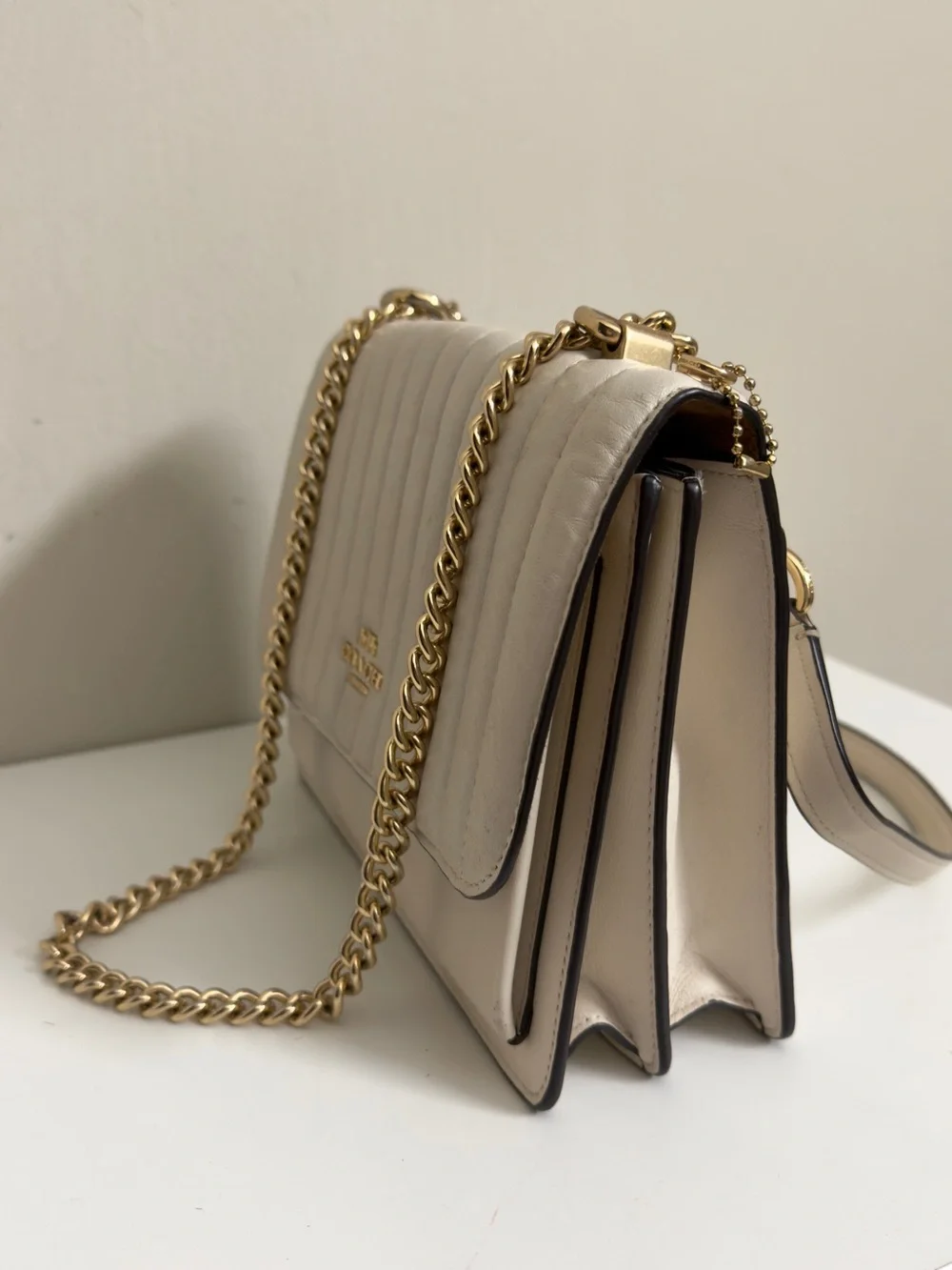 Coach White Quilted Leather Crossbody with Gold Chain